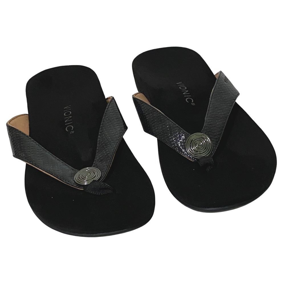 Vionic Womens Hilda Woven Black Orthotic Thong Sandal Size 10 Resort Cruise Chic
